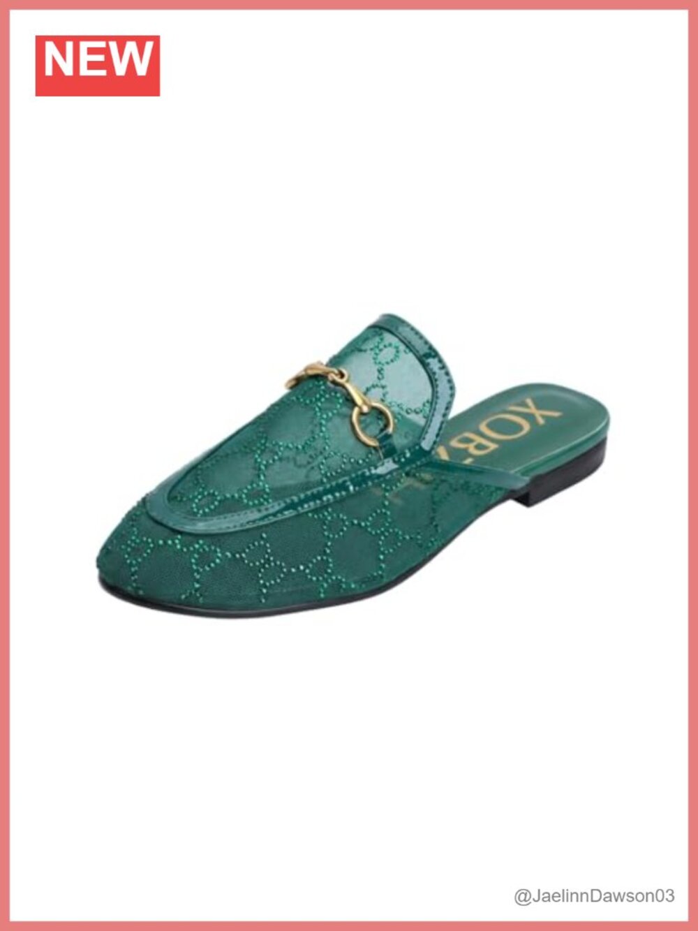 Women's Rhinestone Mesh Mules Backless Loafers Gold Horsebit Slip-On Flats
